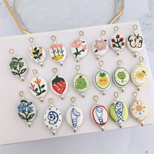 Ceramic Pendant for Necklace Earrings Charm Fish Shell Cherry Strawberry Fruit Tulip Clover Flower Garden Plant Stainless Steel