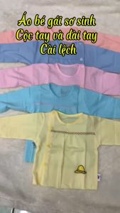 Combo 5 áo sơ sinh Dài Tay Cộc Tay bé gái vải Cotton 100% nền màu cài lệch cho bé từ 0-9kg có tách lẻ 3 cái