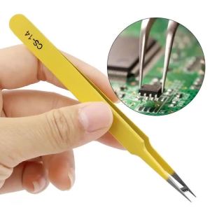 Stainless Steel Yellow Tweezers with Curved Tips Straight Heads and Slender Tips DIY Handcrafted Props