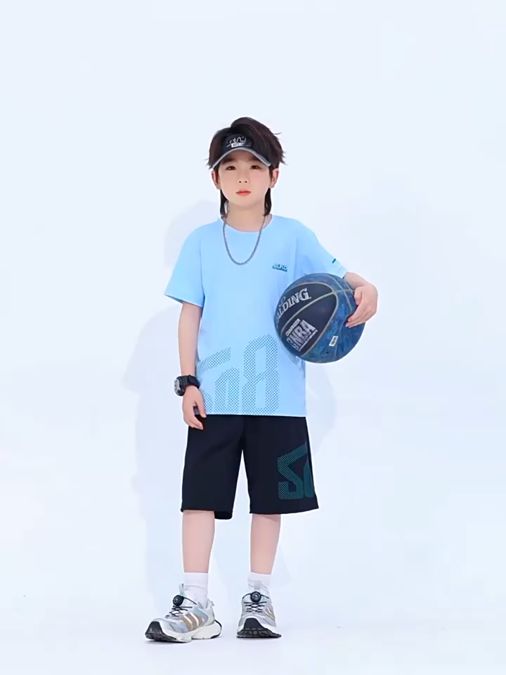 F-16 Kids Sportswear Quick-Dry Ice Silk Short Sleeve T-Shirt and Shorts Two-Piece Set for Boys Breathable Clothing