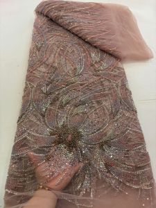 OLEVO | Wholesale Nigerian Beaded Lace Fabric 2026 Fashion French African Sequins Mesh Lace Fabric For Bridal Party Dress Sewing 5 Yards
