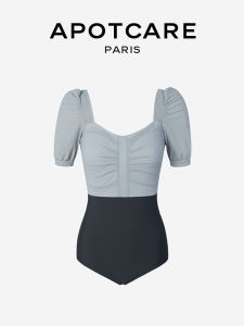 APOTCARE One-Piece Swimsuit Short Sleeve Conservative Belly Covering for plus Size Girls Swimming Gym Special Use