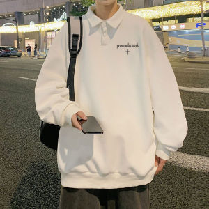 Loose Long Sleeve Polo Neck Sweatshirt for Men Spring Autumn New Style American Trendy Brand Youth Popular Cotton Basic Top