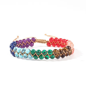 Vòng Đeo Mắt Cá Chân Tết Hai Lớp Dành Cho Nữ 7 Luân Xa Phong Cách Boho Màu Ngọc Lam Đen Xanh Lá Đỏ Phụ Kiện Mùa Hè Đi Biển