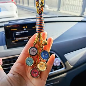 Handmade Tibetan Style Car Hanging Decorations Zodiac Animal Head Five Road Wealth God Square Shape Automobile Interior Accessories