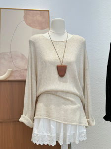 Ladies Casual Long Sleeve Knitted Top Spring Thin Edge Roll Loose Match Base Shirt Casual Overhead Shirt Soft Comfortable Style