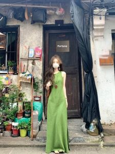 VKSOD | Green Summer Dress Womens Sleeveless Vest Style High Waist A-Line Long Dress Casual Comfortable Elegant Fashion VKSOd Brand