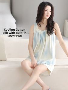 Miiow | Cat Woman Summer Sleepwear Tank Top Shorts Set Loose Fit Home Clothes Outdoor Wearable Sleeveless Round Neck Regenerated Cellulose Fiber