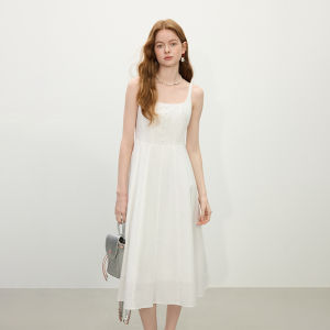 Blue Pure Cotton Vintage Plaid Strap Dress Womens Summer New Style Fanceilann X Version Midi Dress without Sleeve a Line Skirt