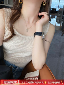 Áo Ba Lỗ Không Tay Màu Lúa Mạch Cổ Chữ U Áo Ba Lỗ Nhỏ Cho Nữ Áo Len Dệt Kim Màu Trắng Áo Lót Bên Trong Mùa Thu Mới Áo Ba Lỗ Không Tay