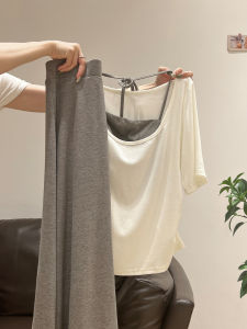 Chic Strap Vest Pure Color Short Sleeve T-Shirt Womens Summer Casual Skirt Three-piece Set Elegant Fashionable Comfortable