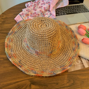 Color Woven Straw Hat Female Summer Seaside Vacation Sunshade Sun Protection Hat Breathable Cut Out Big Brim Face-Showing Small Hat