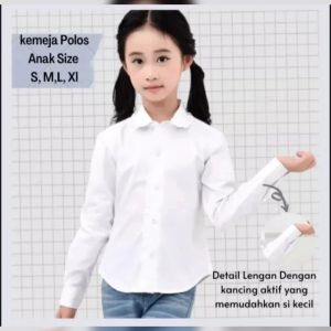 kemeja putih anak perempua/ cewe muat umur 5-10thn putih polos bisa casual dan pormal / kemeja putih anak