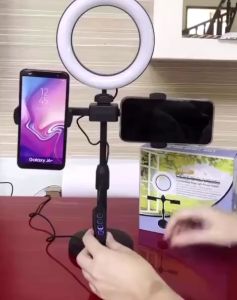 Lightning Ringlight 16cm + Tripod HP + 2 Holder Mini Stand Selfie Streaming USB Vlog Lampu