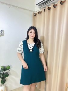 (🇹🇭พร้อมส่ง🇹🇭) เดรสสาวอวบ ผ้าไม่ต้องรีด อก40-46นิ้ว/เอว34-44นิ้ว/สะโพกยืด46-50นิ้ว/ ชุดคนอ้วน เสื้อผ้าไซส์ใหญ่