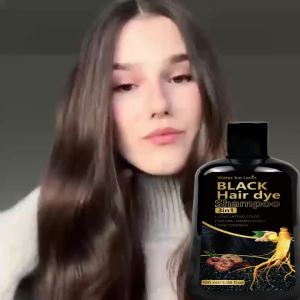 Black Hair Dye Shampoo 3in1 with Ginger & Biotin - Long Lasting Color & Gray Coverage for Vibrant Hair