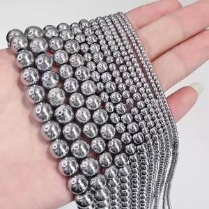 1strand Electroplated Rhodium Hematite Stone Beads 2/3/4/6/8/10mm Loose Spacer Beads For Jewelry Making DIY Necklace Bracelet