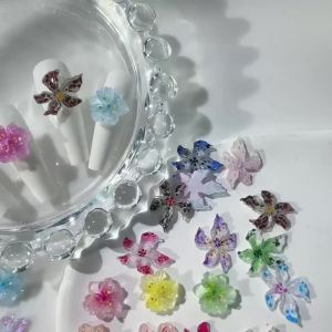 12Grids 3D Mixed Lily&Sakura Flower Nail Art Charms Colorful Spotted Hibiscus Floral Nails Decorations DIY Manicure Accessories