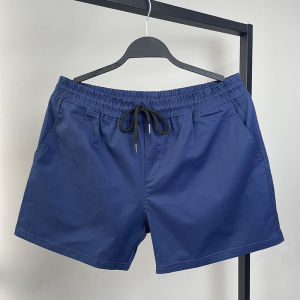 กางเกงขาสั้นผ้าฝ้ายแท้บางสำหรับเล่นกีฬาในช่วงฤดูร้อนสำหรับผู้ชาย กางเกงขาสั้นสีน้ำเงินเข้ม กางเกงขาสั้นออกกำลังกาย ทรงสลิมฟิต กางเกงขาสั้นลำลอง