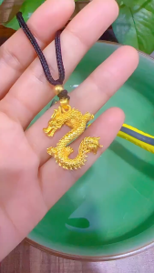 Liontin Naga Feng Shui Titanium Gold Kalung Tali untuk Shio Naga Pembawa Keberuntungan & Gagah