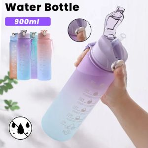 BPA Free 900ML Sports Water Bottle with Time Marker Leak-proof Cup Motivational Portable Water bottle for Outdoor Sport Fitness