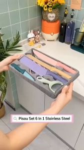 MM - A007 - Alat Dapur Pisau Set Warna Warni Ceramic 6in1 Powerful Pisau Gunting Peeler Filler Ala Potong Multiguna Fungsi Jerami Gandum