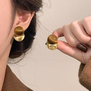 Elegant Tiger Eye Stone Earrings Womens Vintage Luxury Feel round Discs Hoops New 2025 Fashion Jewelry Accessories