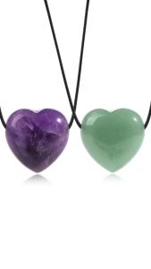 Natural Stone Love Heart Rock Crystal Pendant Necklace Healing Amethysts AventurineTiger Eye Pink Quartz Black Obsidian H469