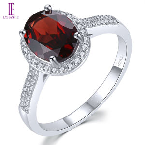 Lohaspie เครื่องประดับ2.1กะรัตแหวนเงินสเตอริ่งแข็ง925แท้แหวนพลอยแดงเพริโดไทต์ธรรมชาติแท้925แหวนพลอยราศีเกิดโกเมนแหวนกับหินเงินแท้สำหรับผู้หญิง