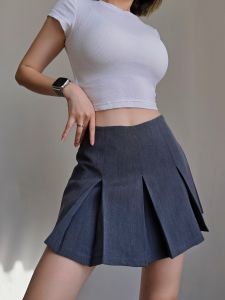 กระโปรงสั้นสไตล์อเมริกันย้อนยุค BM College Mini Skirt กระโปรงทรงเอเอวต่ำ กระโปรงสั้น กระโปรงสั้นพับขึ้นมาหลายชั้น กระโปรงทรงเอยาวคลุมเข่า