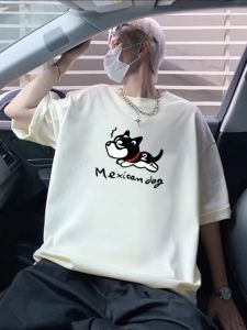 Áo Thun Nam Tay Ngắn Mùa Hè Màu Trắng Rộng Rãi Phong Cách Mỹ Cotton Nguyên Chất Áo Thun Nam Tay Lửng Thường Ngày