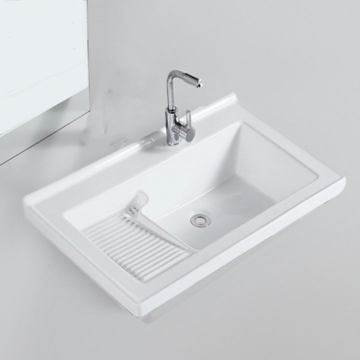Ceramic Laundry Basin with Washboard Single Basin SemiEmbedded Basin