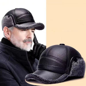 Autumn Winter Warm Leather Hat for Men High Quality Old Head Cap Fleece Lining Cold-Proof Dad Ear Protection New Middle-aged Hat