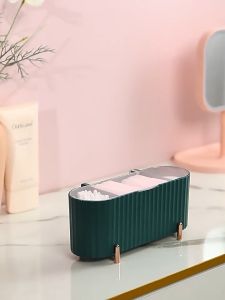 【SG】Makeup Cotton Storage Box 3 Colour Cotton Swabs Makeup Remover Pads Powder Puff Organizer Case With Cover for Bathroom Vanity Countertop