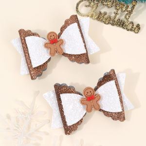 2pcs Sparkle Christmas Bow Hair Clips For Girls Cute Gingerbread Man Barrette Shining Glitter Sequins Hairpins Party Accessories