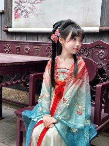 Elegant Butterfly Girls Hanfu Dress Childrens Performance Costume Ultra-Fairy Tale Tang Dynasty Style Long Sleeve Square Collar