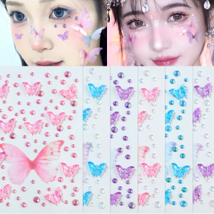 1Pcs 3D Butterfly Crystal Diamond Face Sticker Stick-On Butterfly Rhinestone Tattoos Stickers for Stage Daily Makeup Decor Suppl