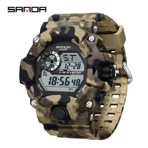 Fashion SANDA 2183 Mens Camouflage Military Multi functional Waterproof Day Night Light Calendar Mens Electronic Watch 2025