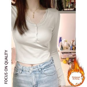 LUOFEN | Lace Spring New Style U-Neck Fitted T-Shirt