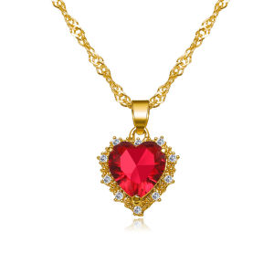 Nhiều Màu Sắc Màu Đỏ Đính Kim Cương Giả Đính Đá Zircon Vòng Đeo Cổ Cho Nữ Lãng Mạn Trái Tim Dây Xích Xương Đòn Tinh Tế Thời Trang Phụ Kiện Trang Sức