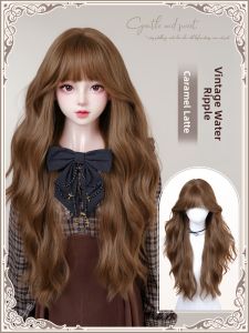 AINIYA | Wool Wave Curl Wig Full Head Set French Bangs