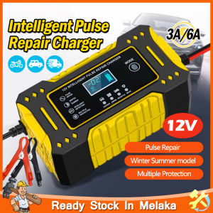 12V 3A/6A Car Battery Charger Motorcycle Car Acid Battery Charger 3Pin Plug Pengecas Bateri Kereta Lorry Boat Battery Pulse Repair UK Plug