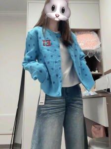 Retro American Polka Dot round Neck Open Cardigan Sweater Women Early Autumn Short Soft Lazy Style Versatile Knitted Shirt