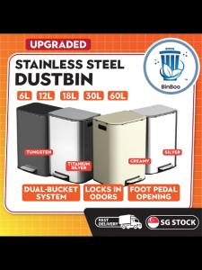 [BinBoo]Stainless Steel Pedal Soft Closing Dust Bin - Odor Control Durable & Stylish Trash Can for Home & Office