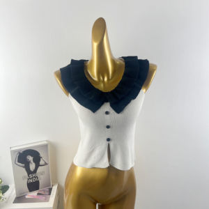 เสื้อกั๊กถักคอตุ๊กตาสไตล์ฝรั่งเศสสำหรับผู้หญิงในฤดูร้อน ทรงสั้นไม่มีแขน ขอบกระโปรง ไม่สมมาตร หวาน สไตล์เกาหลี