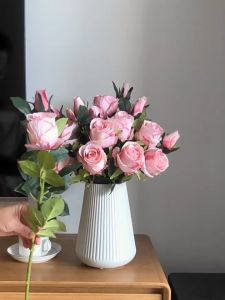 Lọ hoa decor bằng gốm Qhouse  bình hoa trang trí tráng men cao cấp để bàn làm việc phòng khách kệ tủ trưng bày M157 M158