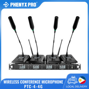 Phenyx Pro PTC-4 Wireless Conference Microphone System 4x50 UHF Frequencies Auto Scan 4 Gooseneck Mics