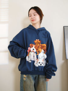 พิมพ์ครอบครัวลูกสุนัข Shiitake ที่ได้รับอนุญาตอย่างเป็นทางการ เสื้อฮู้ด หลวม Fit ผู้หญิง แขนยาว เสื้อสเว็ตเชิ้ต สบาย ลำลอง เสื้อท่อนบน