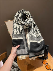 ผ้าพันคอขนแกะเทียมสองด้านสำหรับผู้หญิง ฤดูหนาว 2025 ผ้าคลุมไหล่ D Letter High-End ผ้าคลุมไหล่แฟชั่น ผ้าคลุมไหล่สำหรับเด็กและเยาวชน