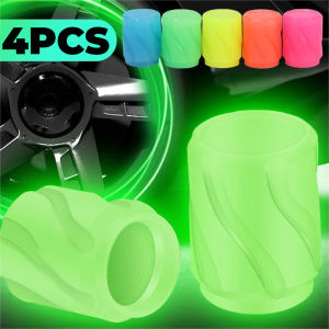 4ชิ้นหมวกวาล์วยางเรืองแสงยางรถยนต์กลางคืนเรืองแสงอุปกรณ์ตกแต่งรถจักรยานยนต์รถจักรยานวาล์วล้อฝาครอบป้องกันกันฝุ่น